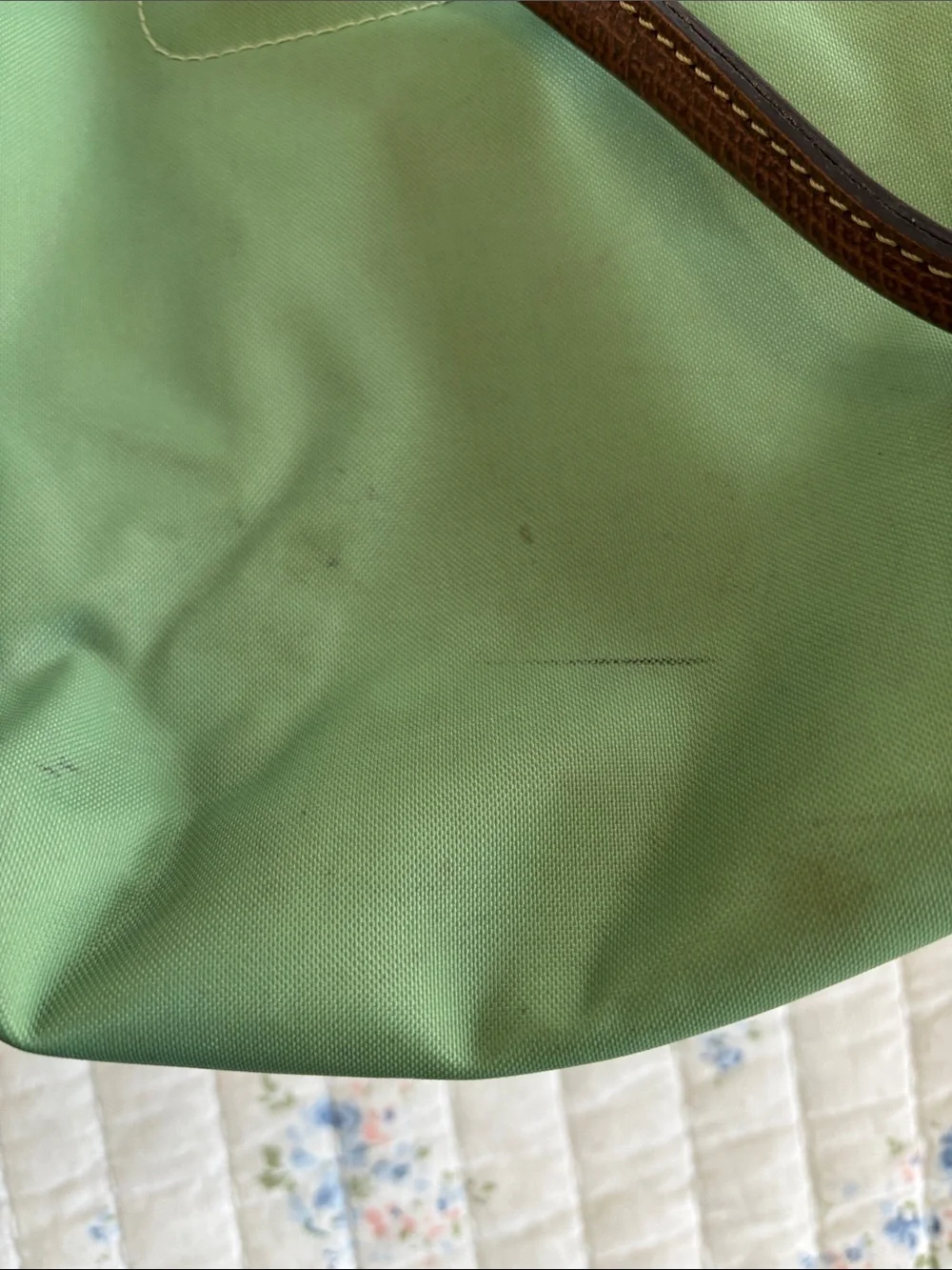 Longchamp Le Pliage Medium Green Nylon Tote with Brown Leather Trim - Picture 7 of 7